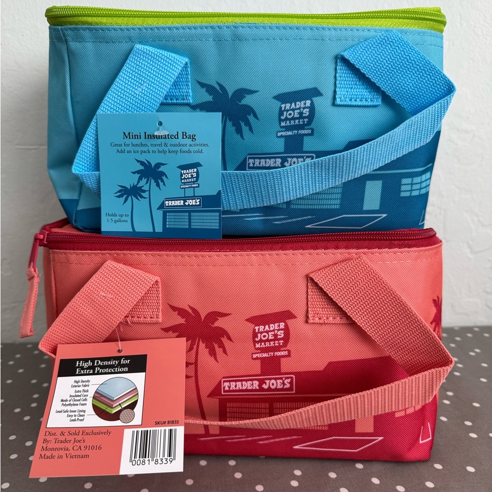 Trader Joes Mini Insulated Bag-set of 2! Peach and Blue!